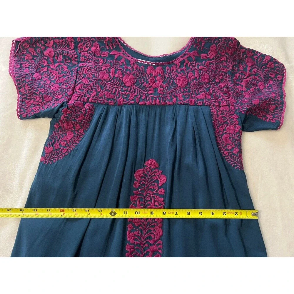 BuddyLove Buddy Love Embroidered Carolina Dress Navy Magenta Rayon Boho Size XS - Picture 13 of 16